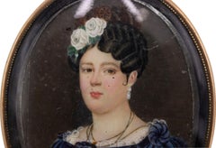 French Miniature Watercolor Female Portrait