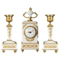 Orologio francese in miniatura in marmo bianco