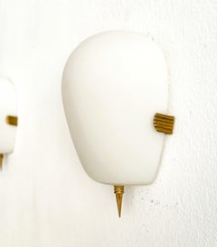 French Minimal Midcentury Glass and Brass Wall Sconces, 1950