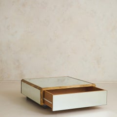 French Mirror + Brass Square Coffee Table, 1970s