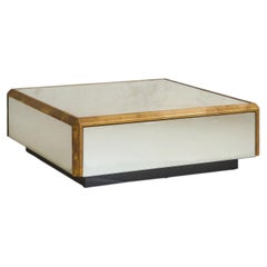 French Mirror + Brass Square Coffee Table, 1970s