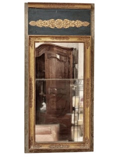 French Mirror, Carved and Gilded, Blue Polychrome, Directoire Period