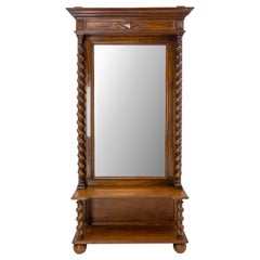 French Mirror Entry Mirror Colonnettes and Bench L XIII Style, Early 20th C.