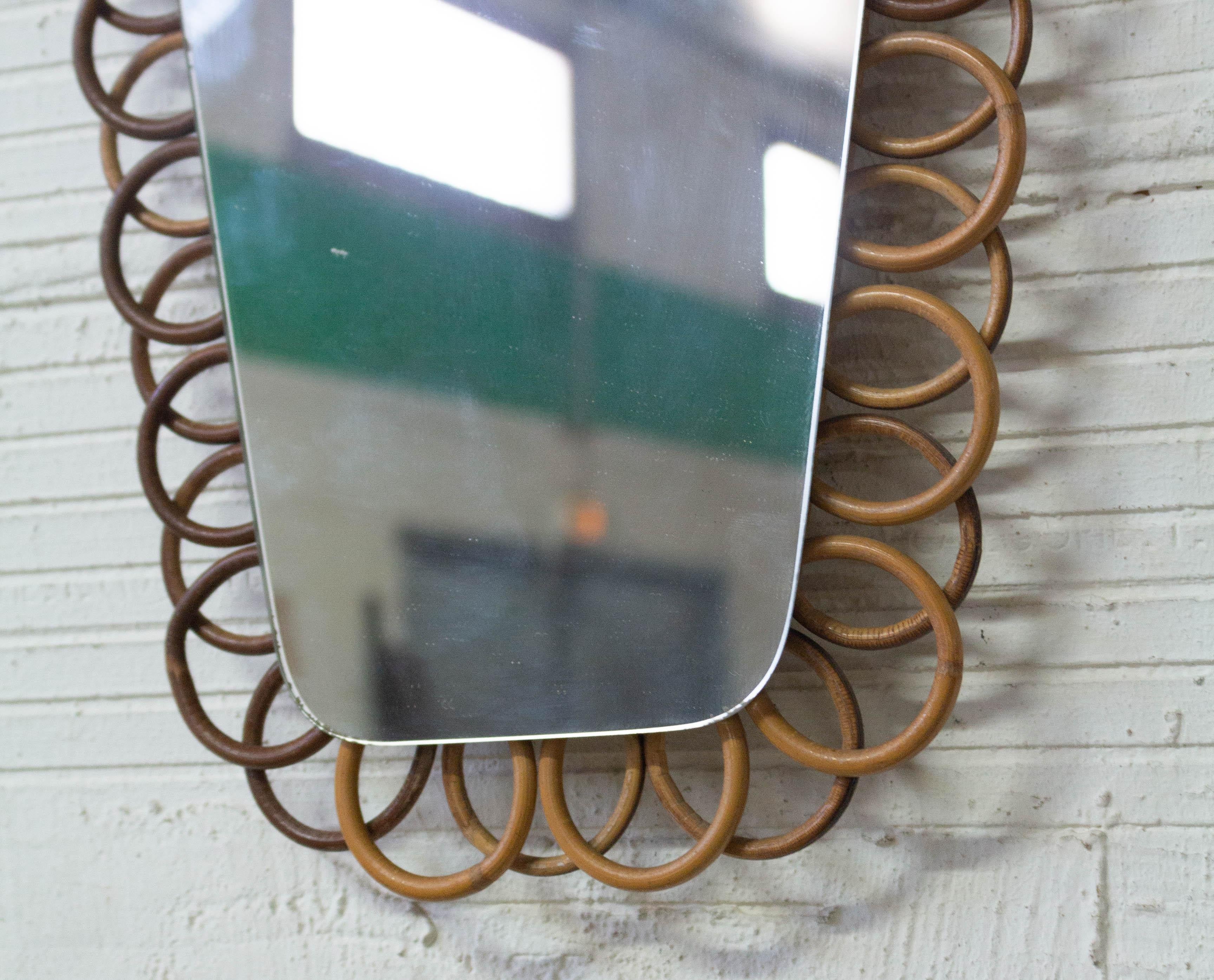 French Mirror Frame in Rattan Circles Midcentury In Good Condition In Labrit, Landes