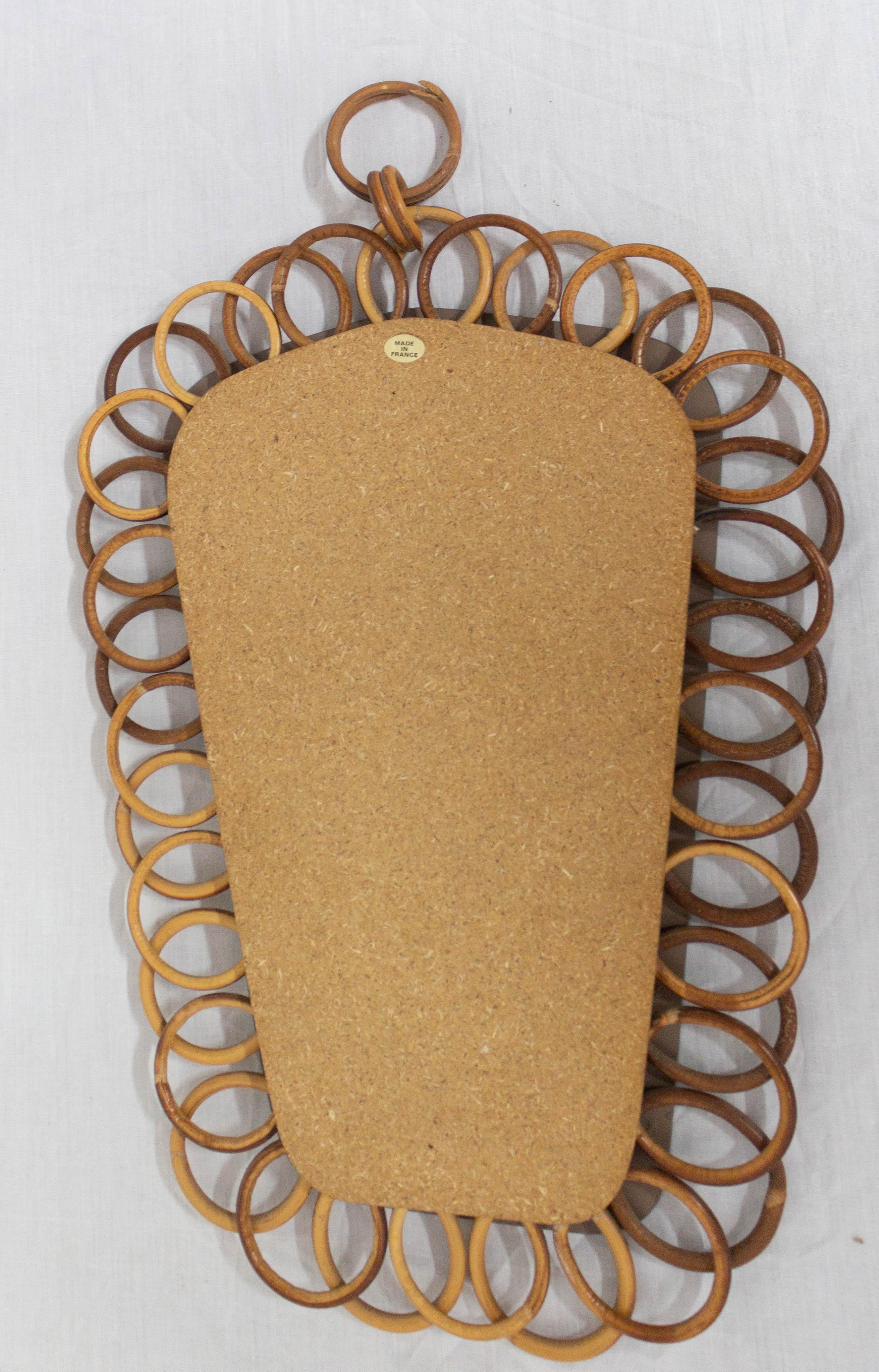 20th Century French Mirror Frame in Rattan Circles Midcentury