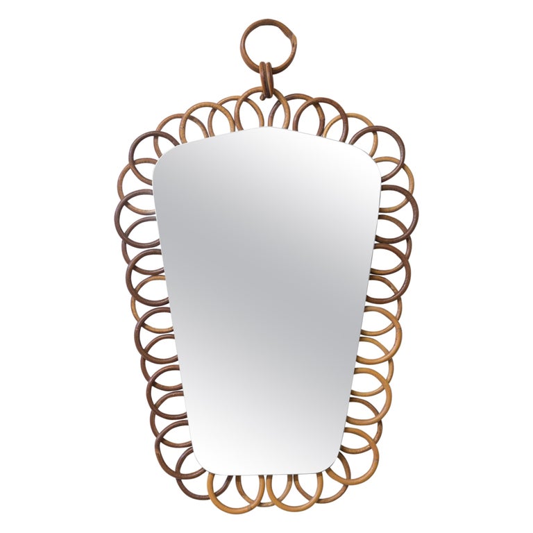 French Mirror Frame in Rattan Circles Midcentury at 1stDibs