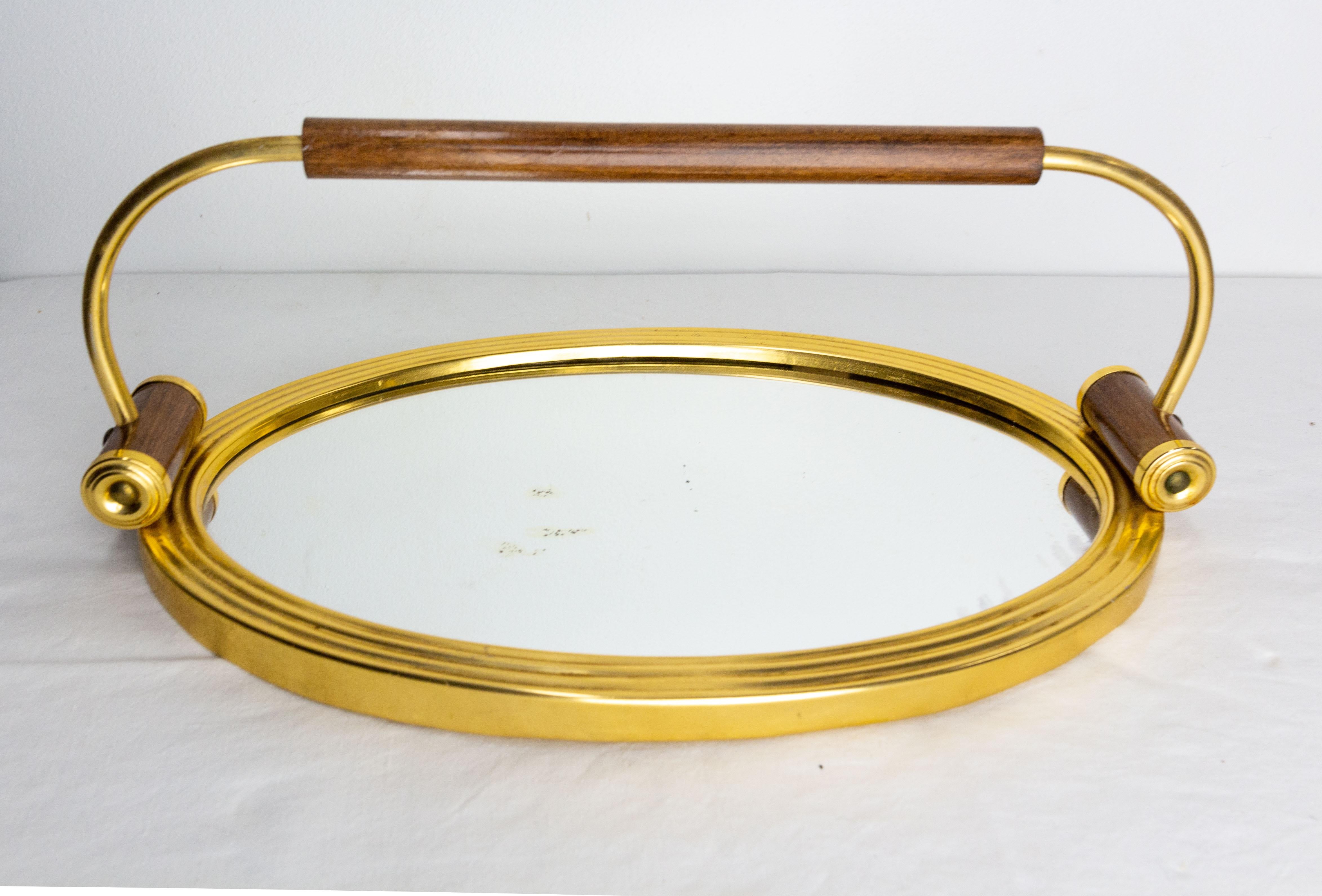 French Mirror Glass Brass & Wood Service Five Bowls Art Deco Style, c. 1960 For Sale 2