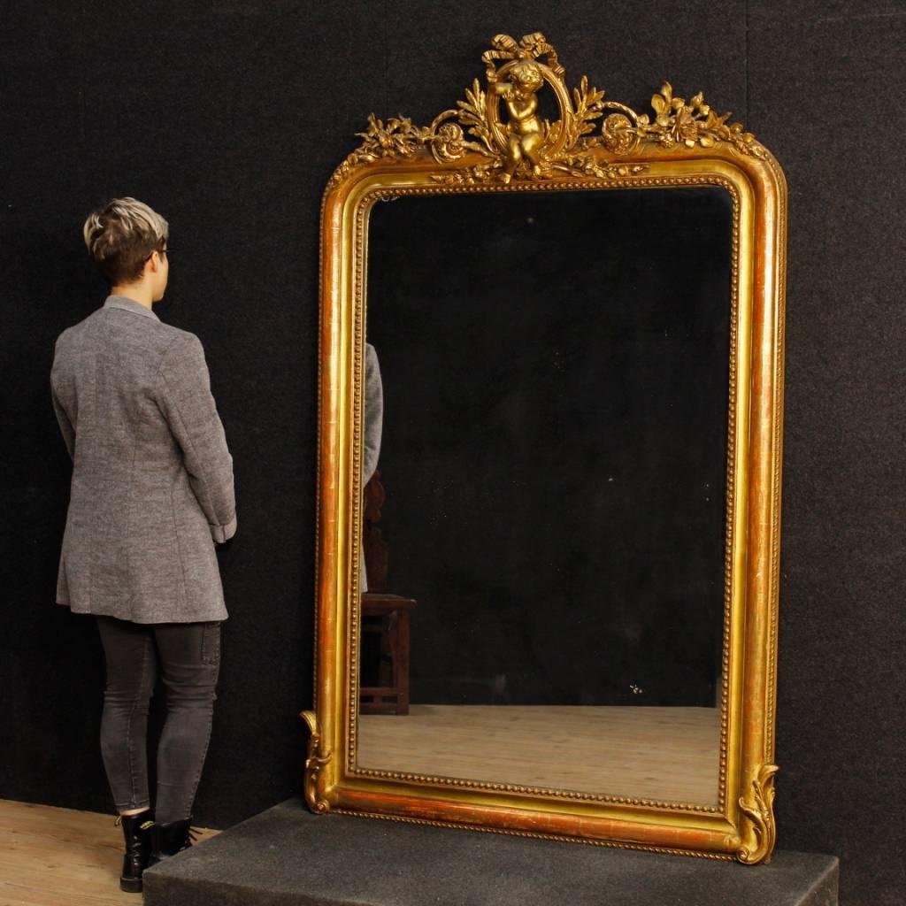 French Mirror in Giltwood and Plaster with Little Angel from 19th Century 9