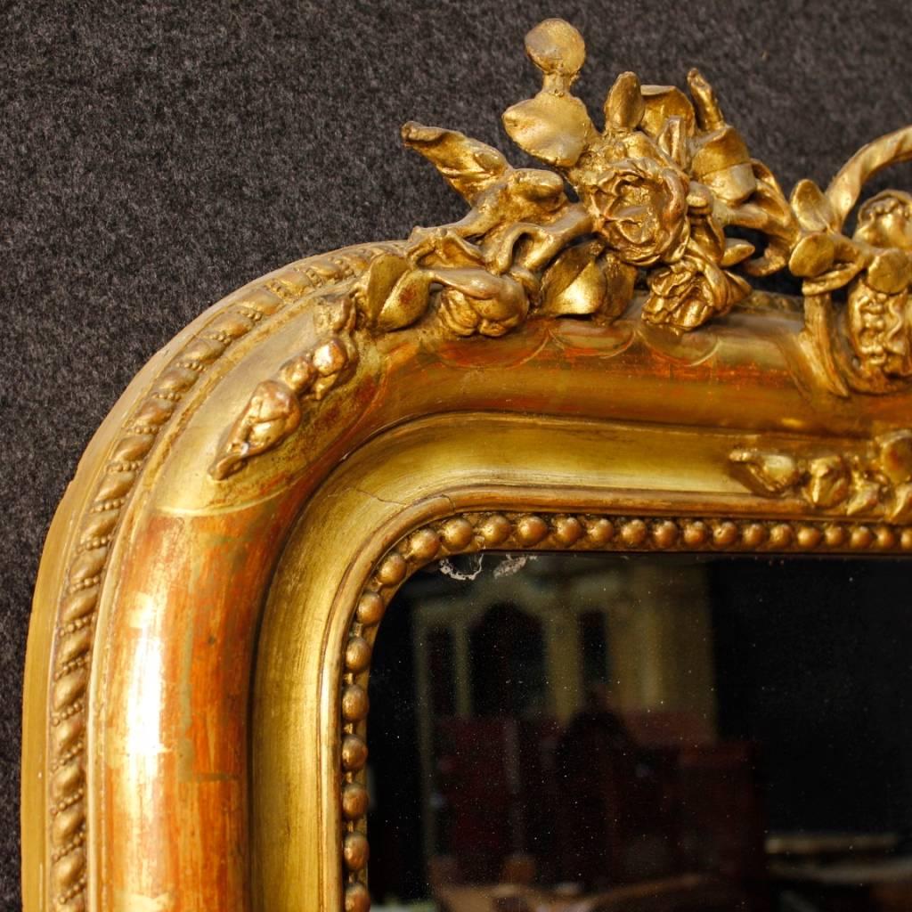 French Mirror in Giltwood and Plaster with Little Angel from 19th Century 1