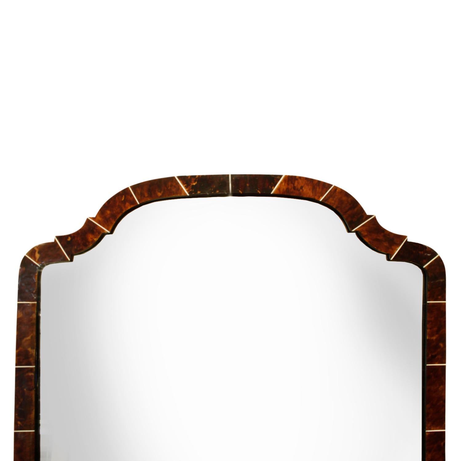 Hand-Crafted French Mirror in Tortoise Shell with Bone Inlays, 1930s
