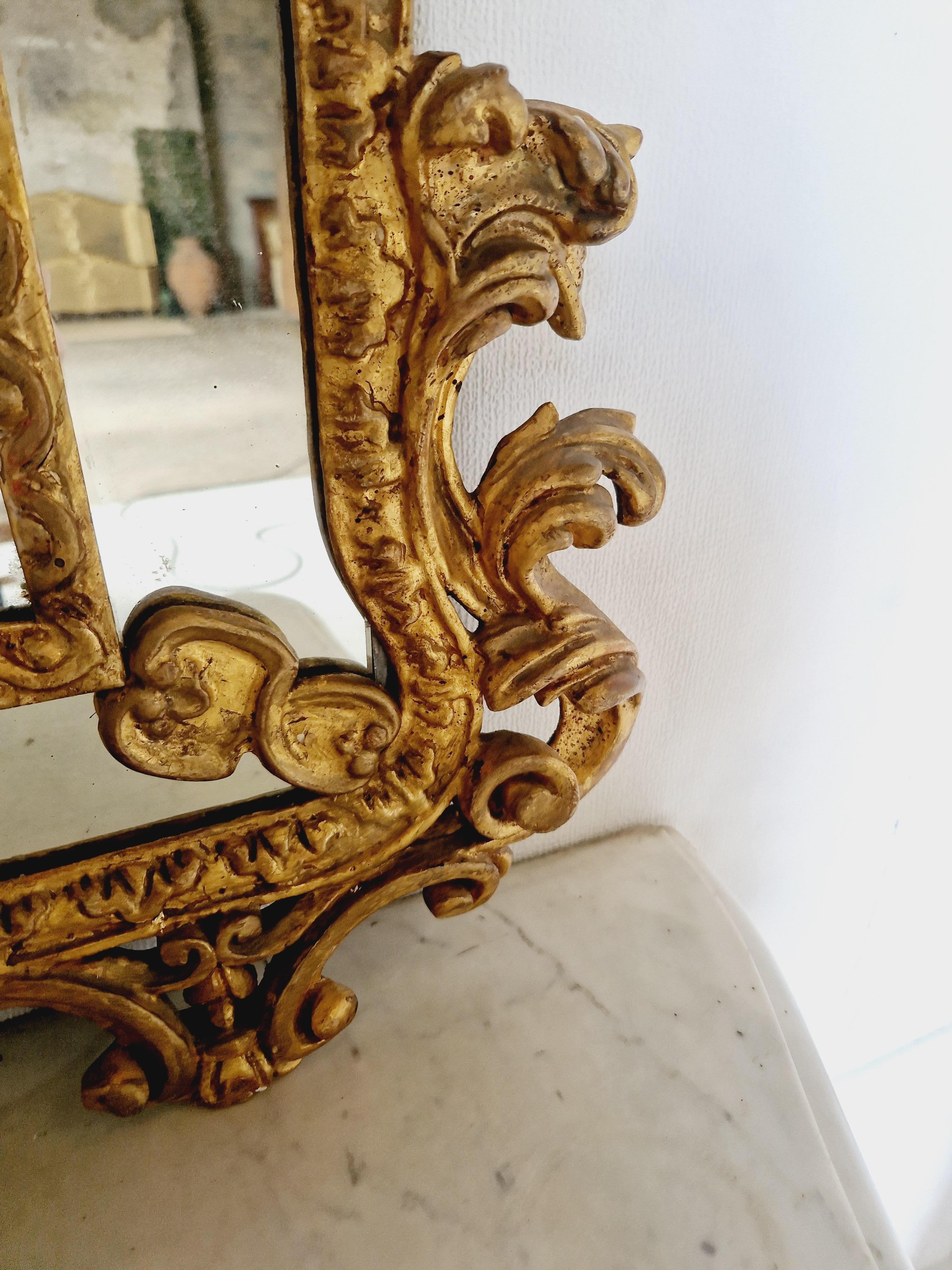 Carved French Mirror Louis XV Rococo Style in Gilded Wood For Sale