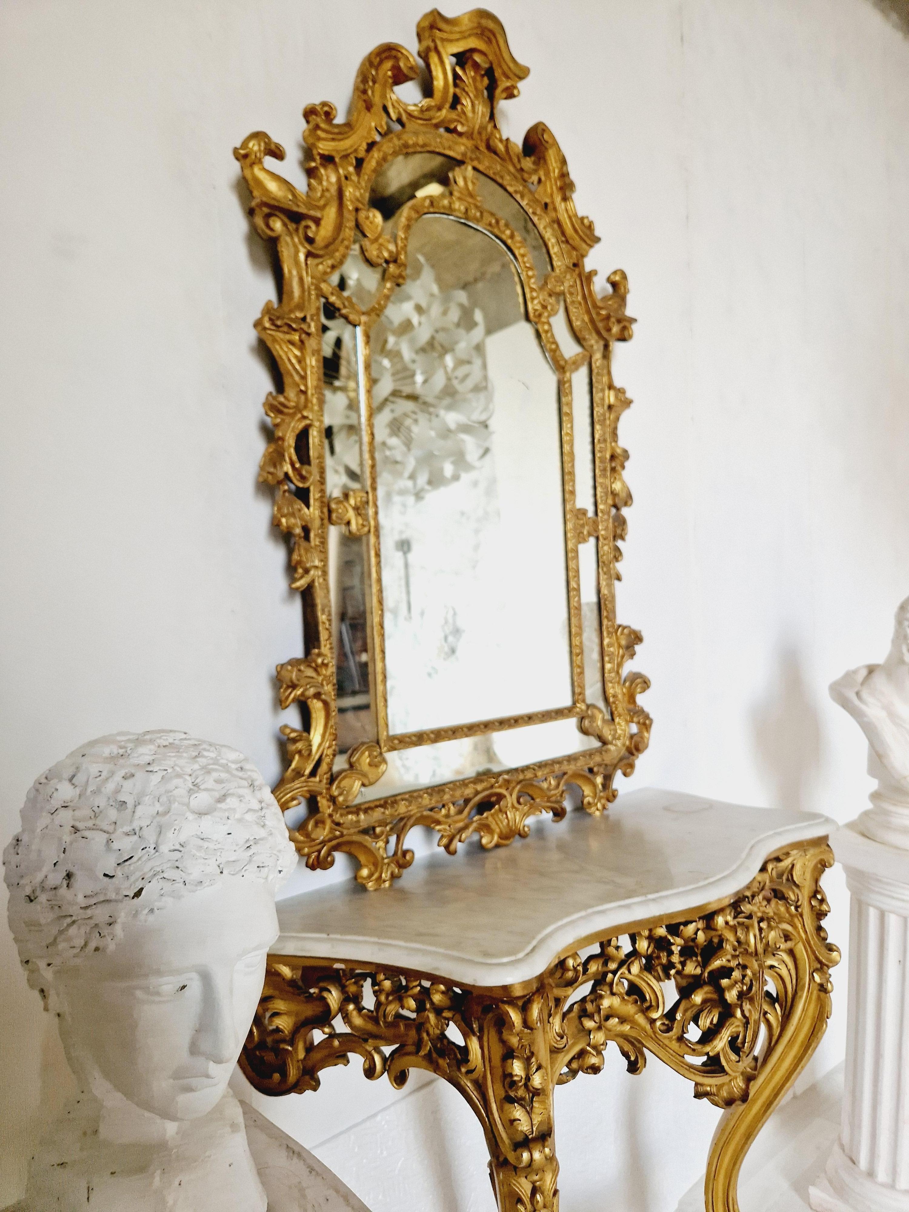 French Mirror Louis XV Rococo Style in Gilded Wood In Good Condition For Sale In Buxton, GB