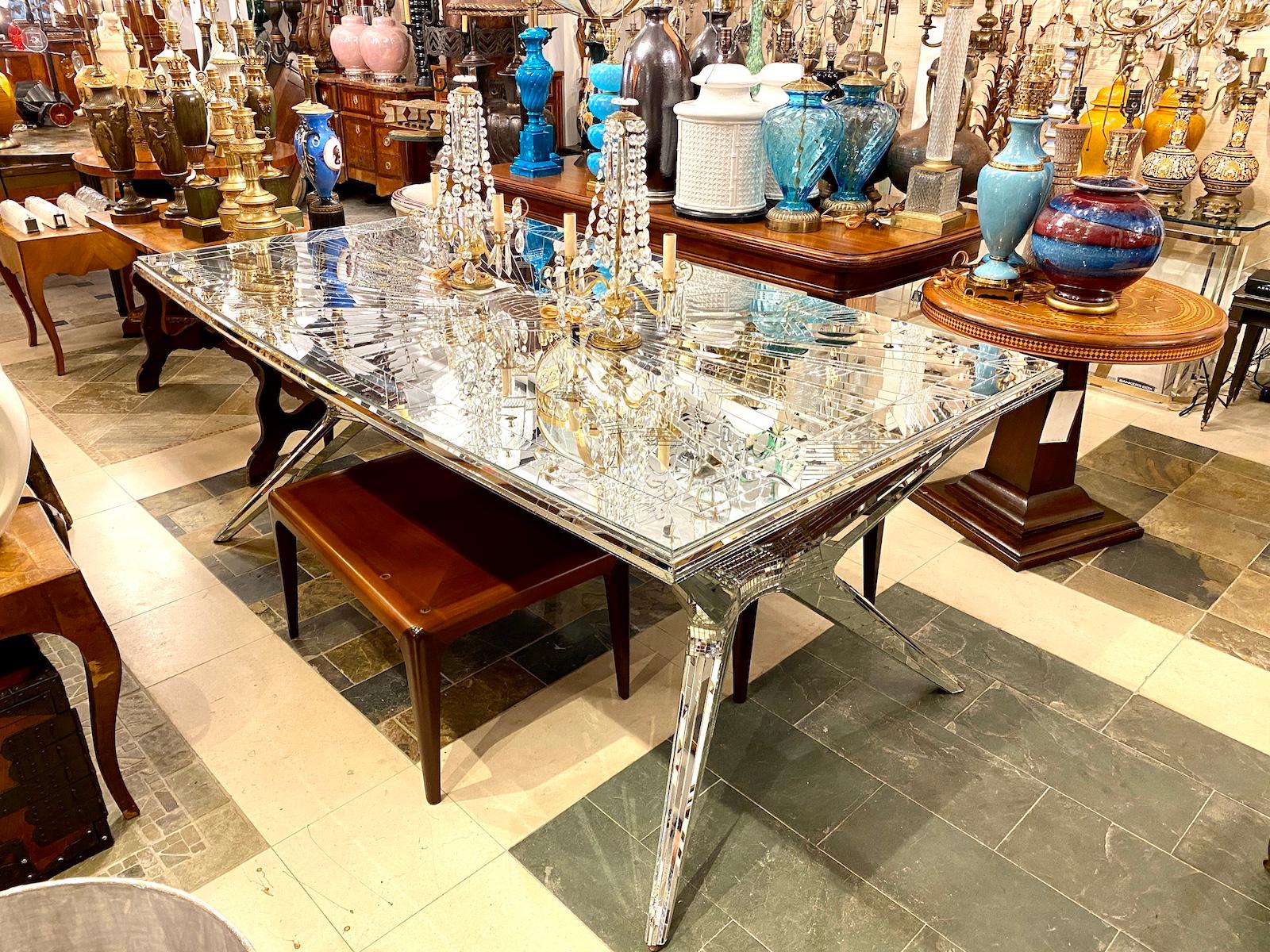 Miroir Table de salle à manger en mosaïque de miroir français en vente