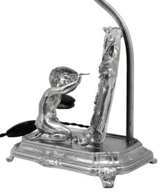 Antique French Figural Table Lamp with Mirror and Putto Motif, 1900
