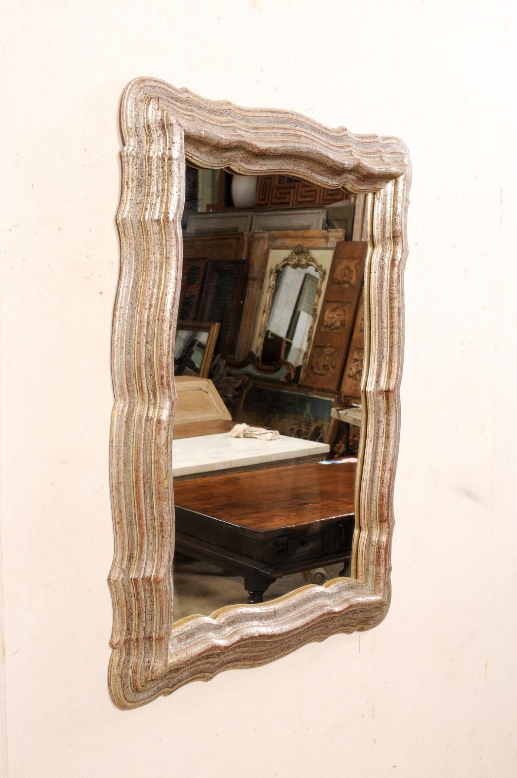 French Mirror with Antiqued-Silver Colored Scalloped Surround 2