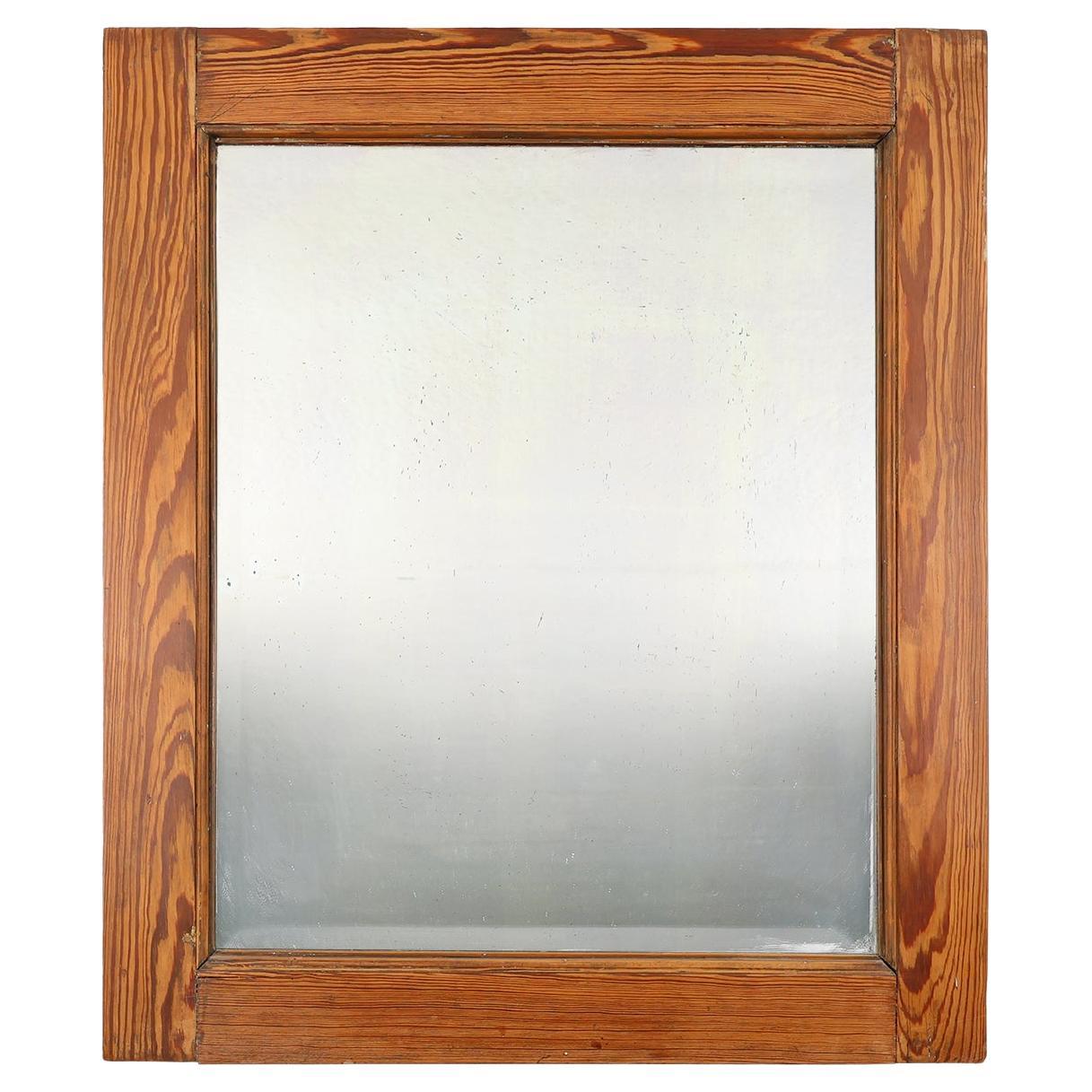 Miroir français avec cadre en bois de pin chaud, années 1900