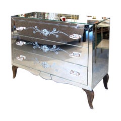 French Mirrored Chest of Drawers with Floral Detail, Circa 1950s