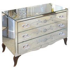 French Mirrored Chest of Drawers with Floral Detail, Circa 1950s