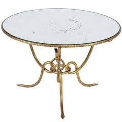 Table basse française en miroir et fer doré René Drouet:: circa 1950s