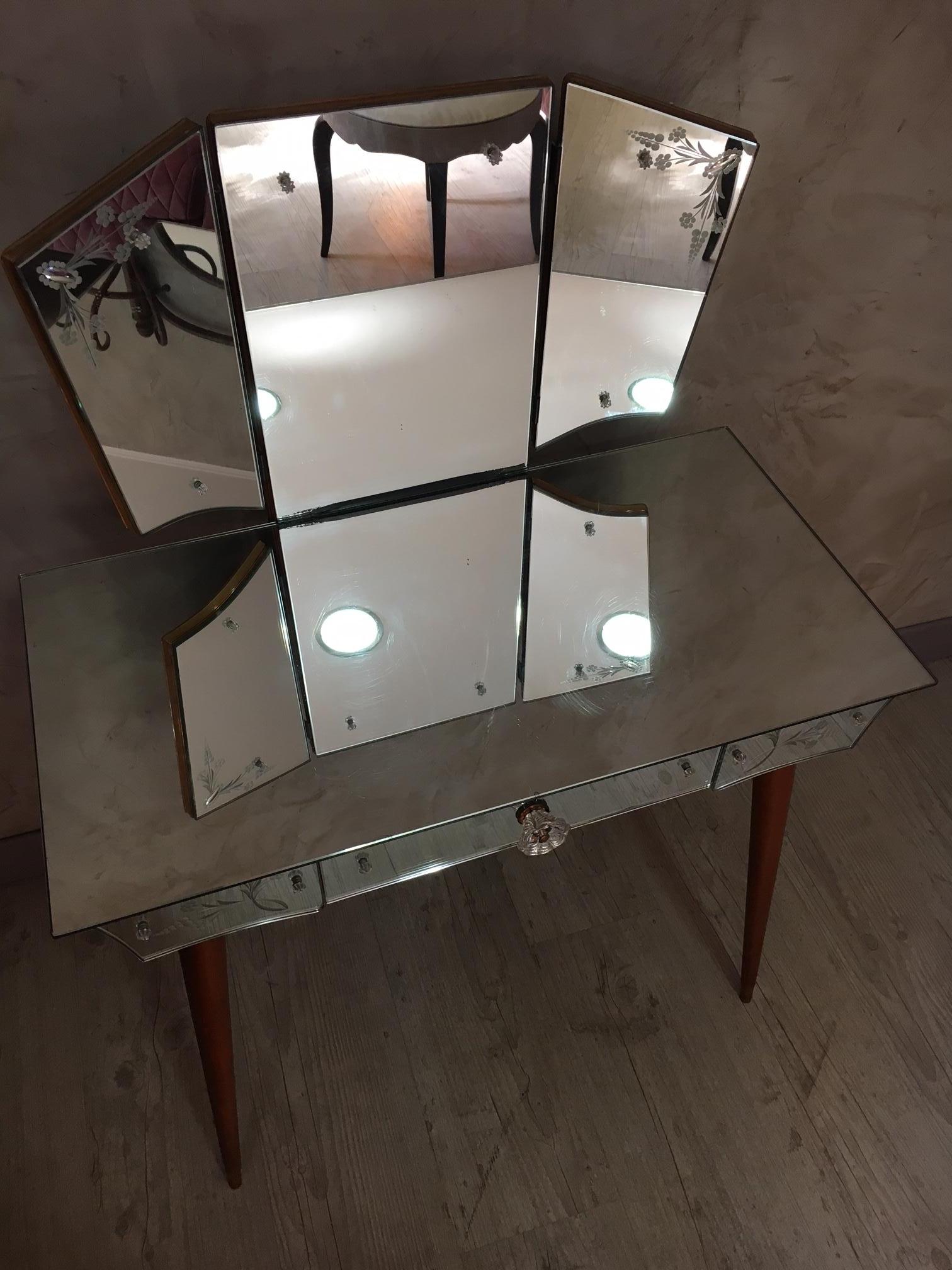 Etched French Mirrored Dressing Table, 1950s