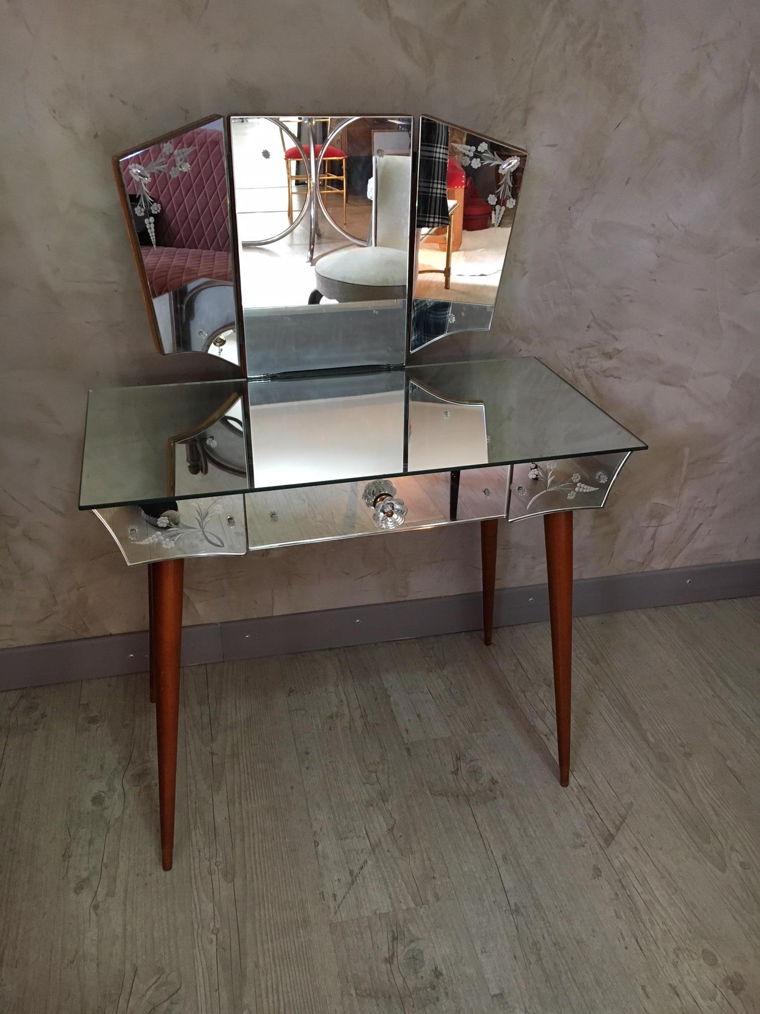 Mid-20th Century French Mirrored Dressing Table, 1950s