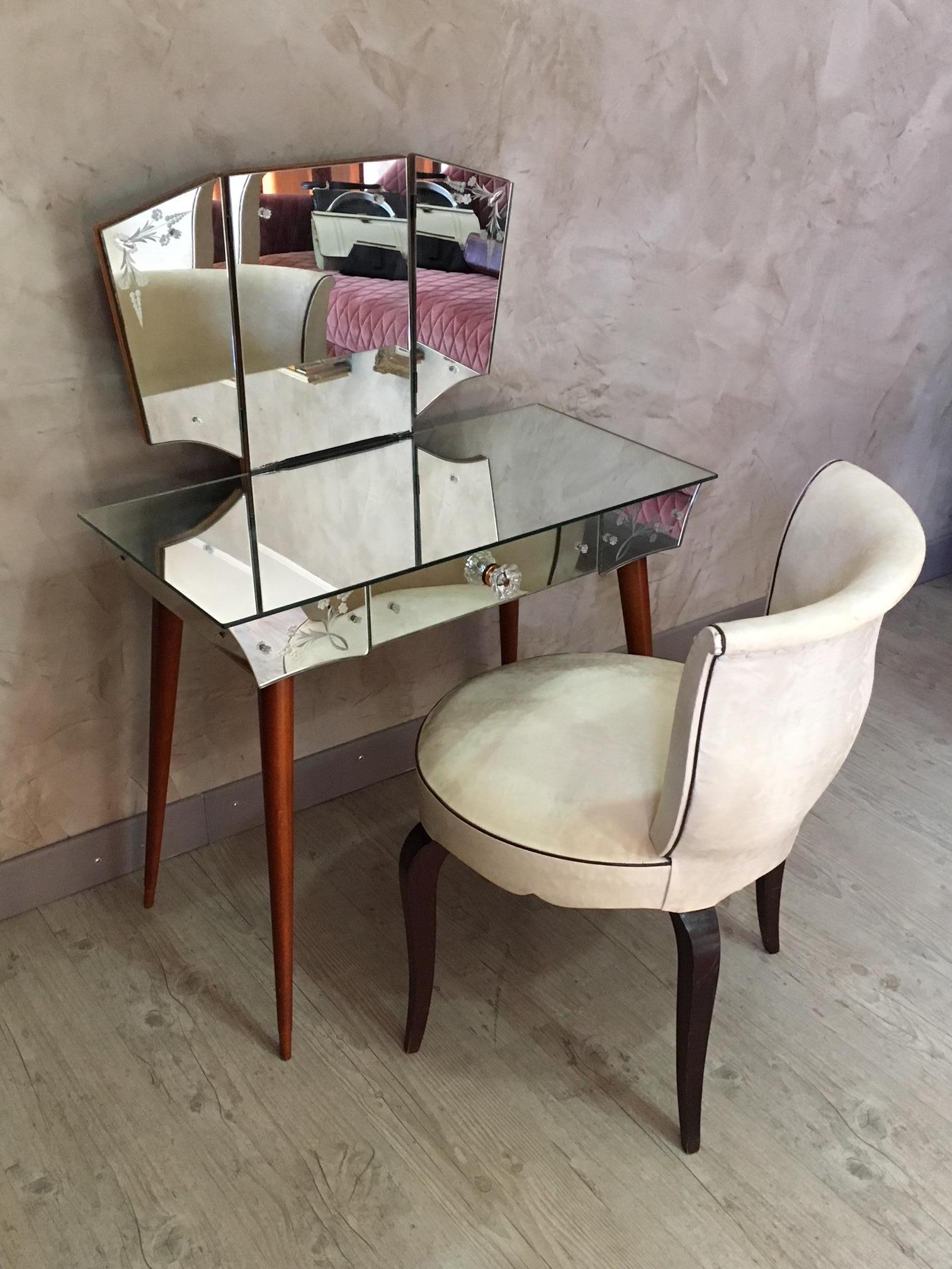 French Mirrored Dressing Table, 1950s 2