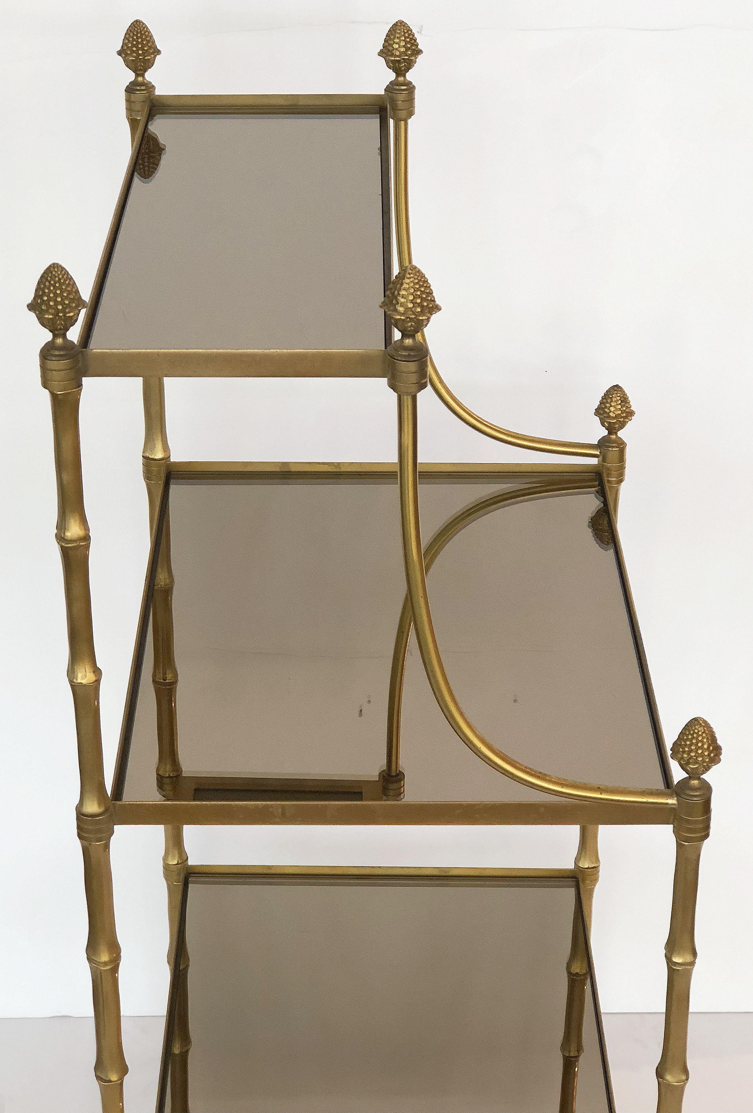 French Mirrored Étagère or Shelves of Brass with Faux Bamboo Design 4