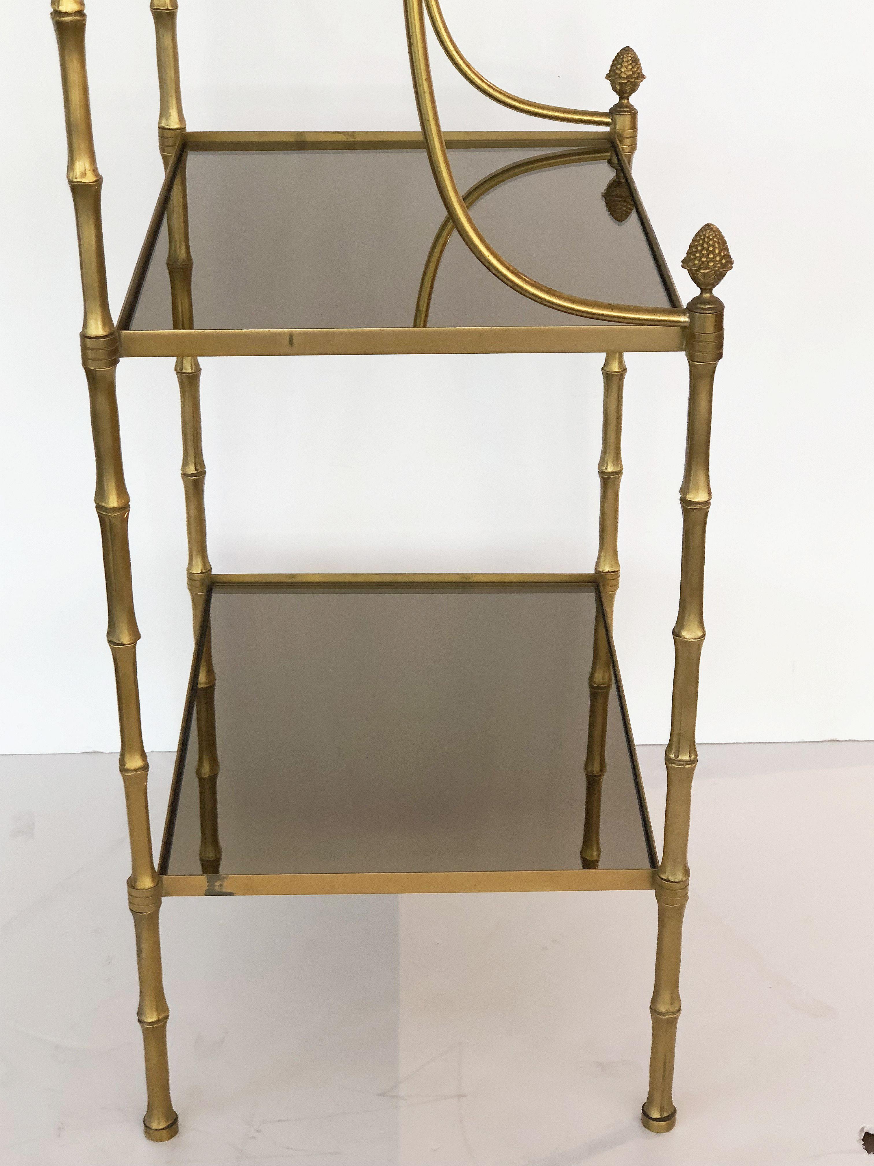 French Mirrored Étagère or Shelves of Brass with Faux Bamboo Design 5