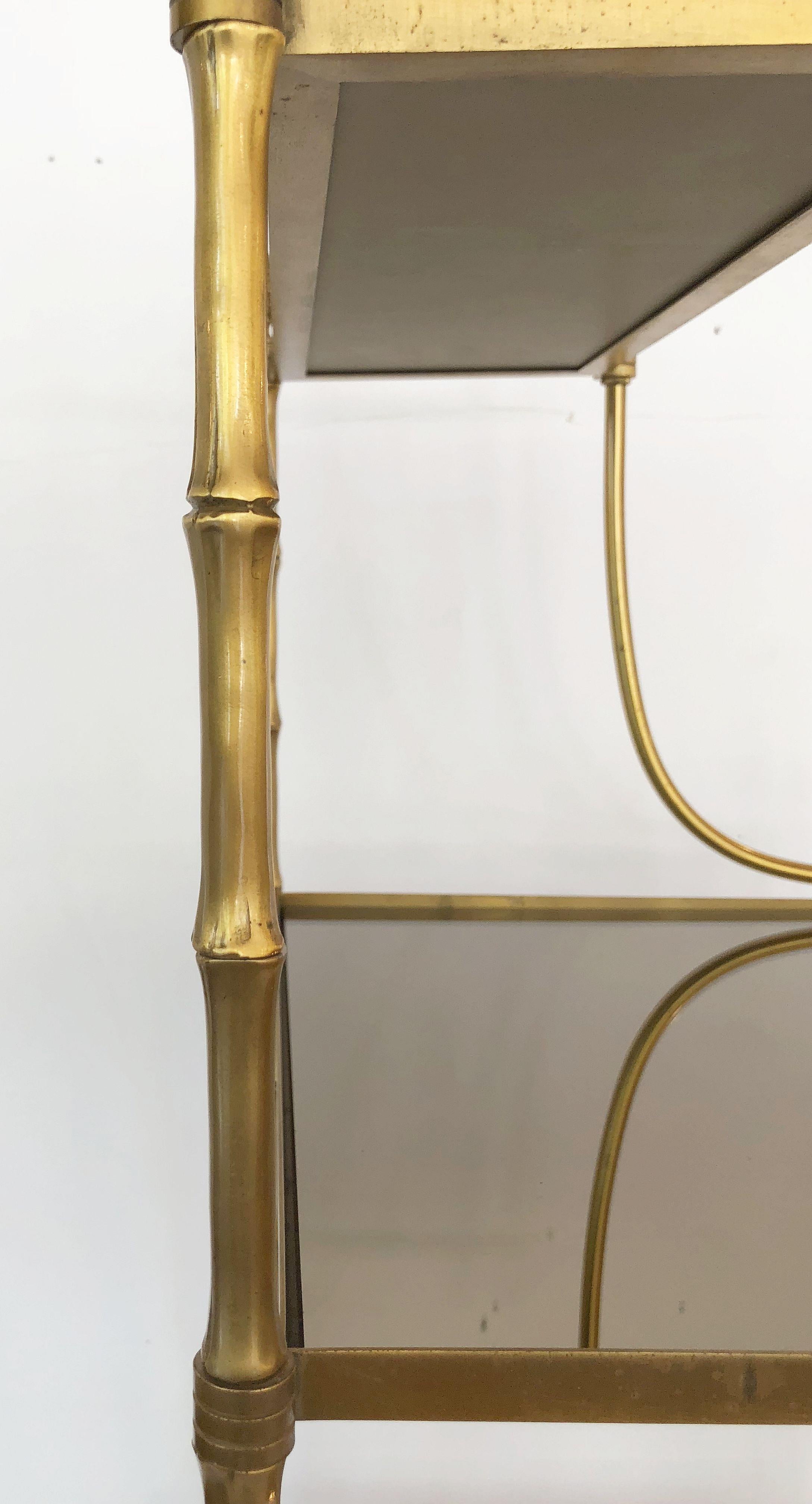 French Mirrored Étagère or Shelves of Brass with Faux Bamboo Design 9