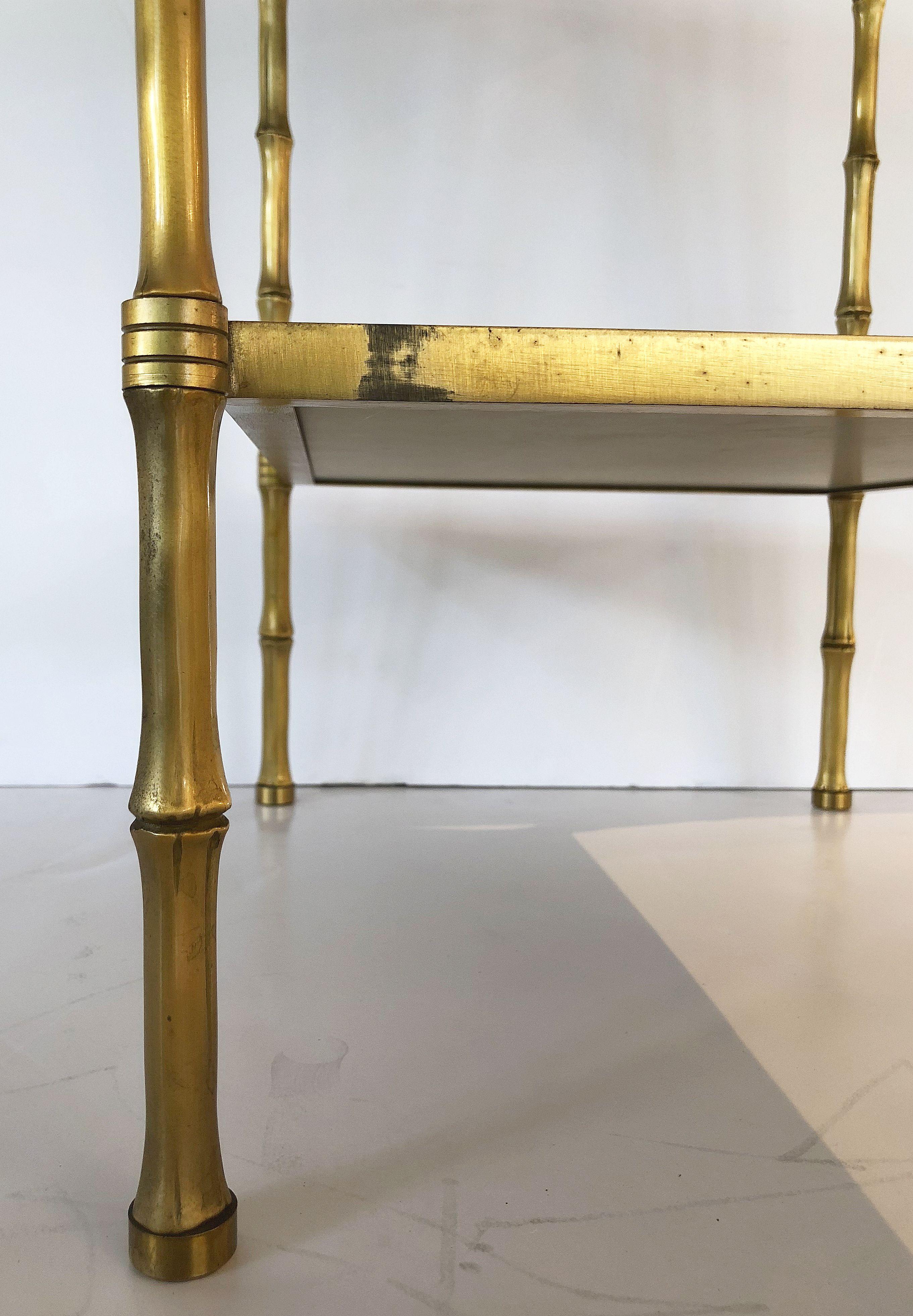 French Mirrored Étagère or Shelves of Brass with Faux Bamboo Design 10