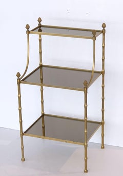 French Mirrored Étagère or Shelves of Brass with Faux Bamboo Design