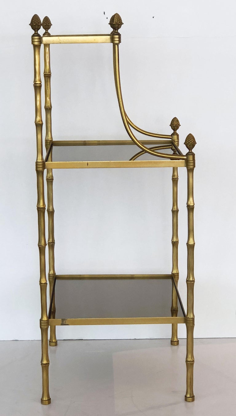 French Mirrored Étagère or Shelves of Brass with Faux Bamboo Design at