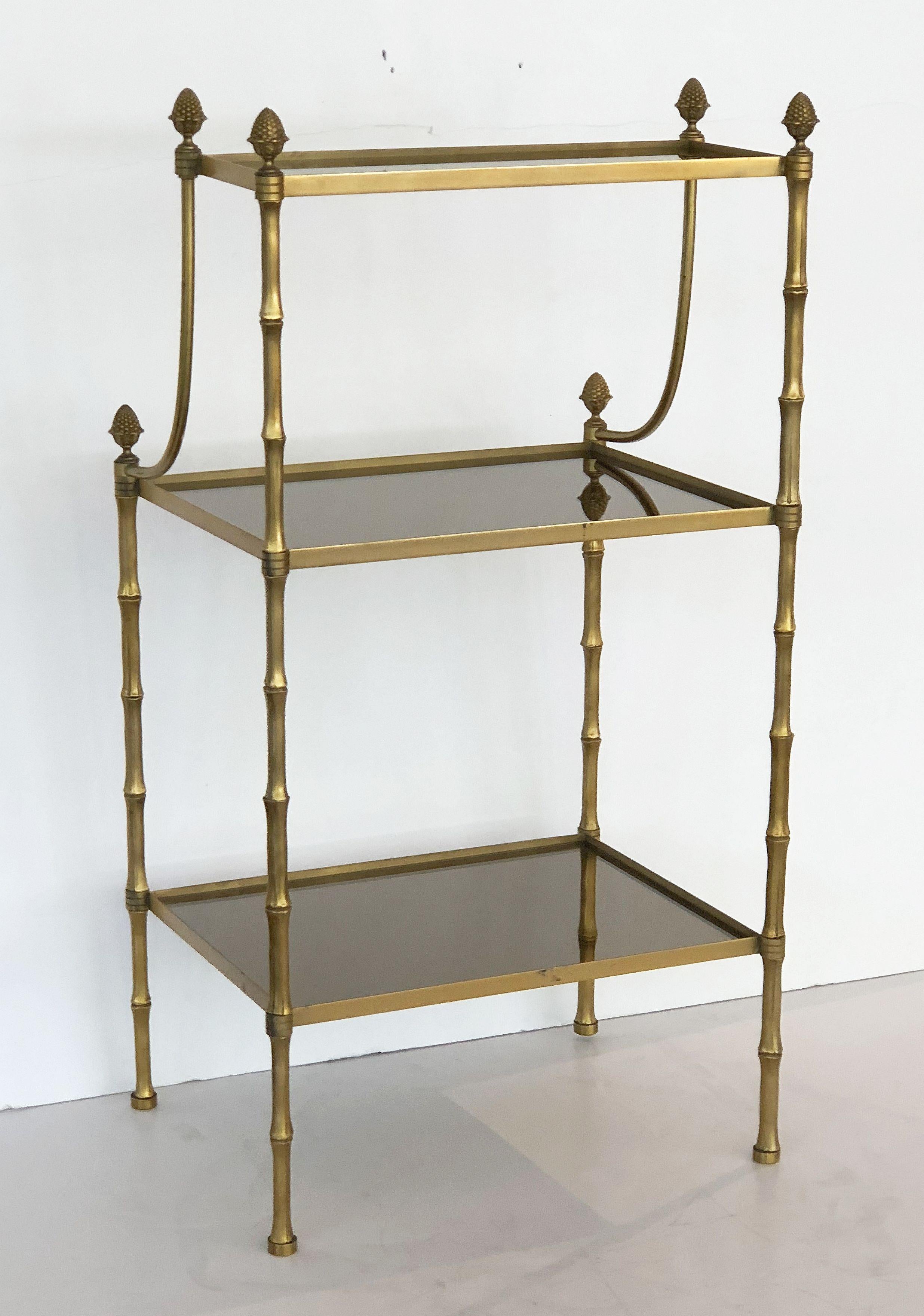 French Mirrored Étagère or Shelves of Brass with Faux Bamboo Design 1
