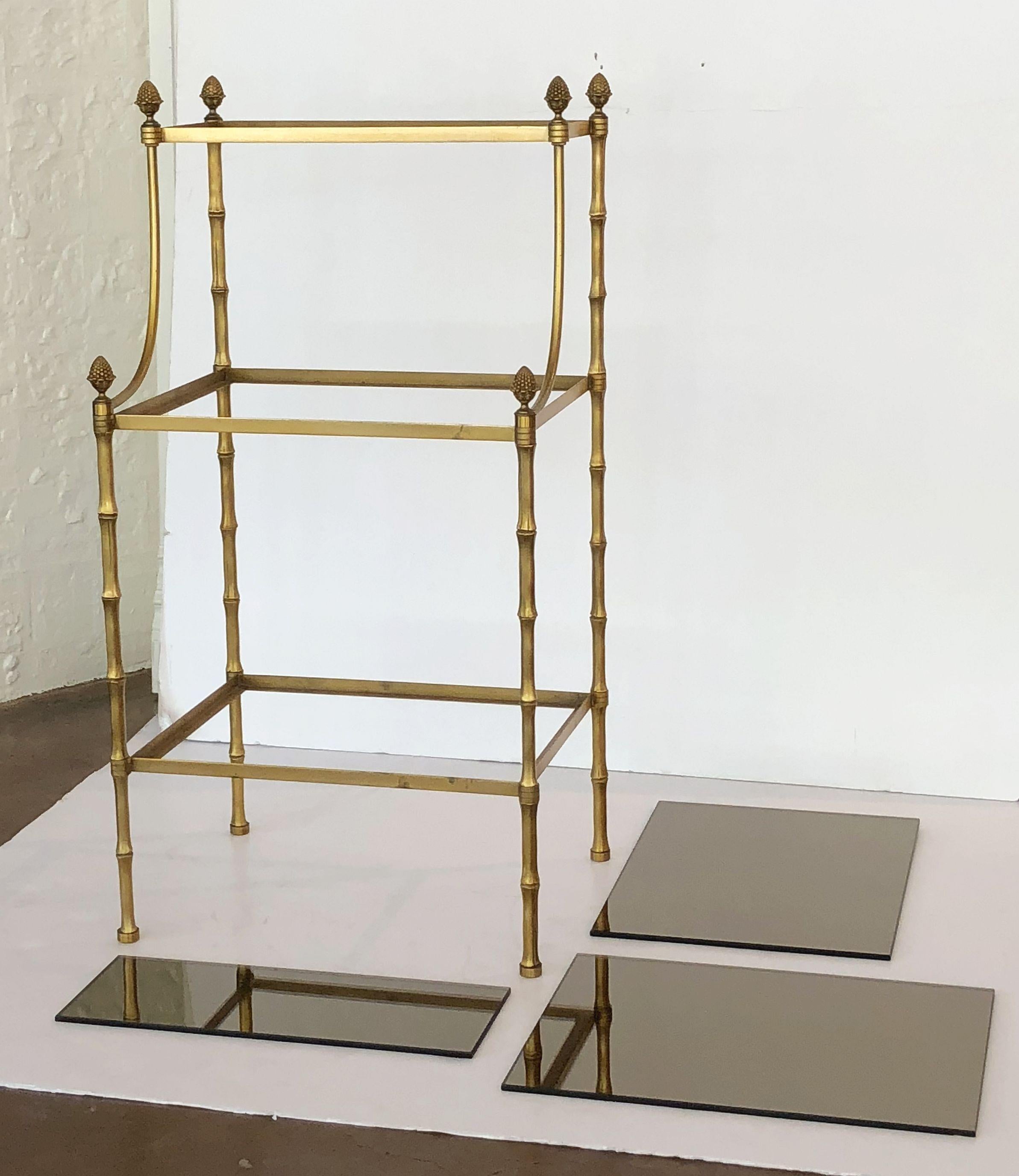 French Mirrored Étagère or Shelves of Brass with Faux Bamboo Design 3