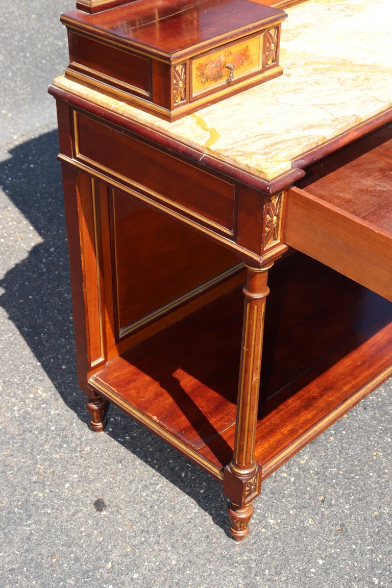 French Mirrored Fluted Column Louis XVI Marble Top Ladys Vanity circa