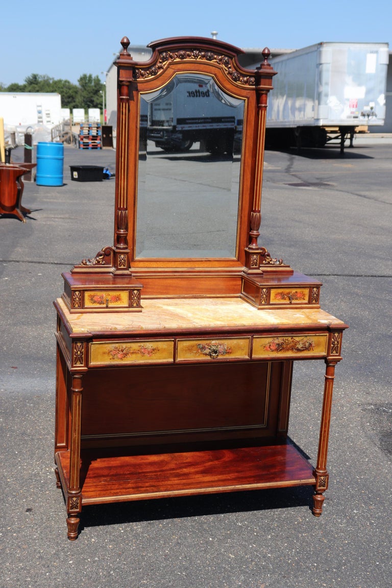 French Mirrored Fluted Column Louis XVI Marble Top Ladys Vanity circa