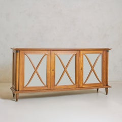 French Mirrored Oak Credenza, 1940s