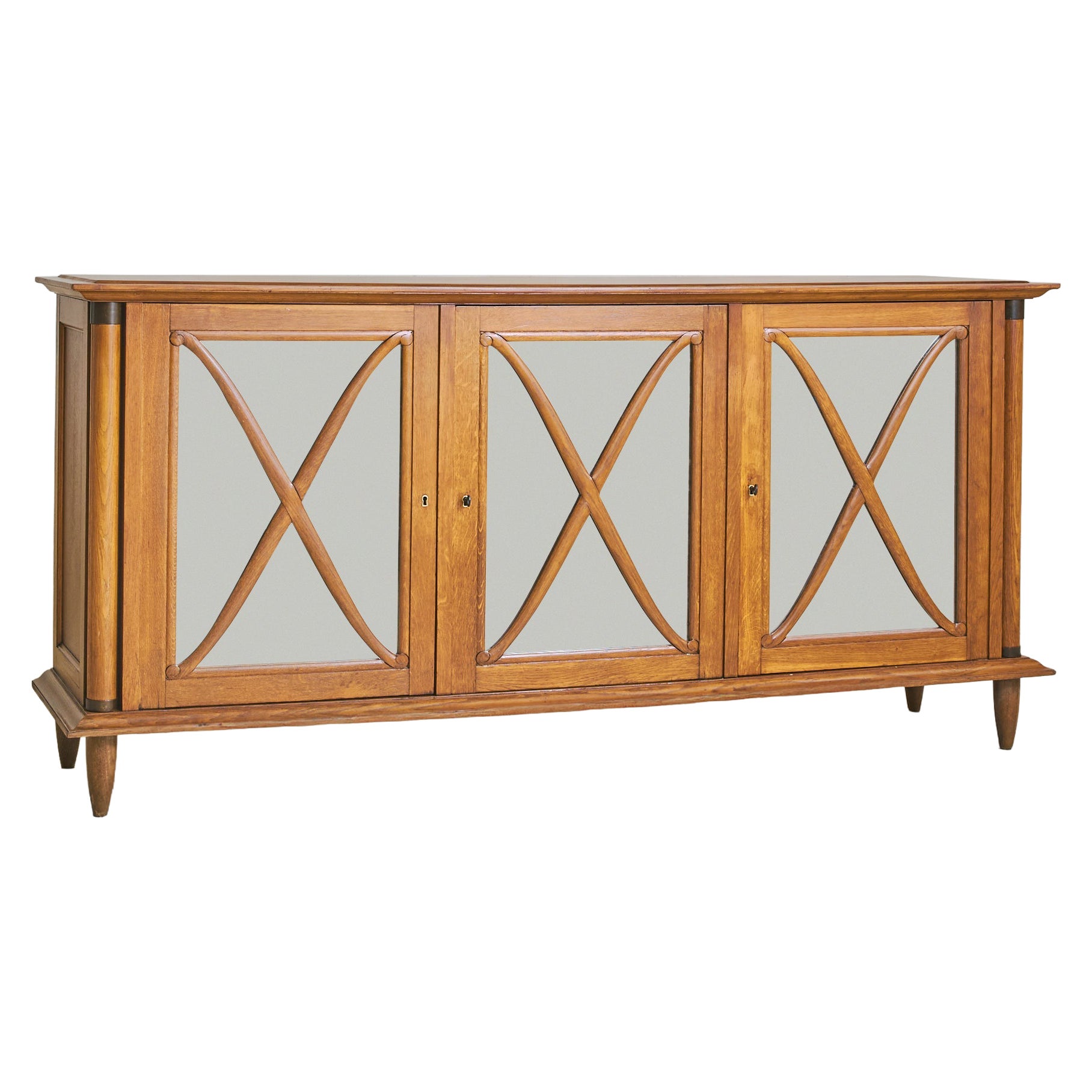 French Mirrored Oak Credenza, 1940s For Sale