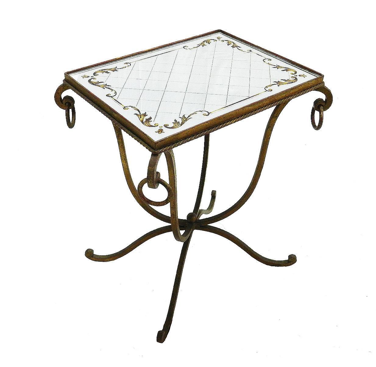 French Mirrored Table Wrought Iron manner of Rene Drouet Art Deco  For Sale