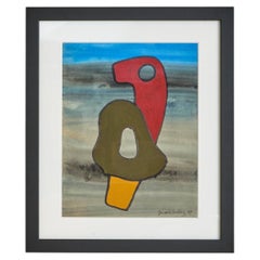 French Mixed Media on Paper Abstract Painting No. 01 by Gérard Sandoz
