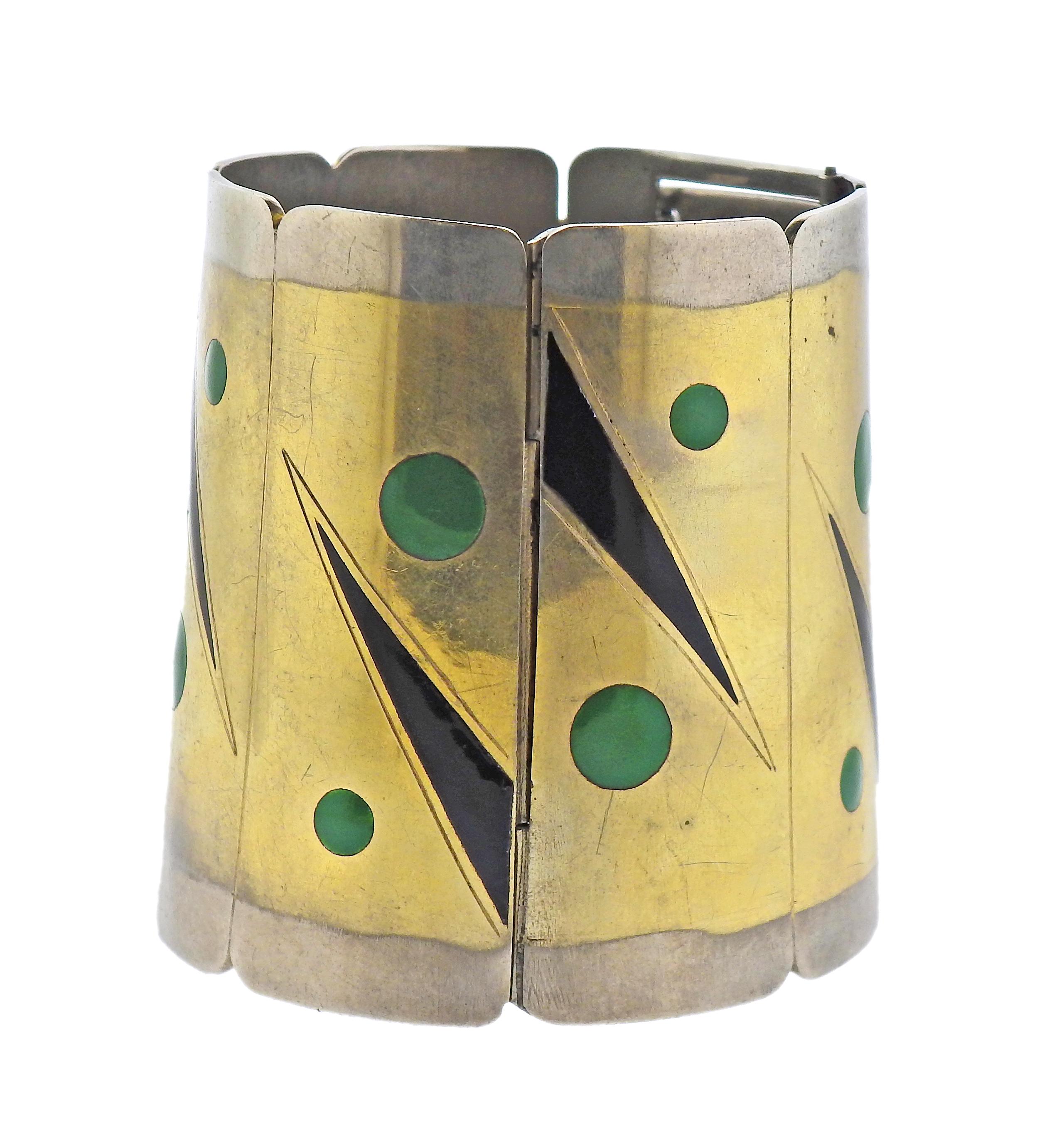 Bracelet à franges en métal mixte incrusté de pierres précieuses en vente 1