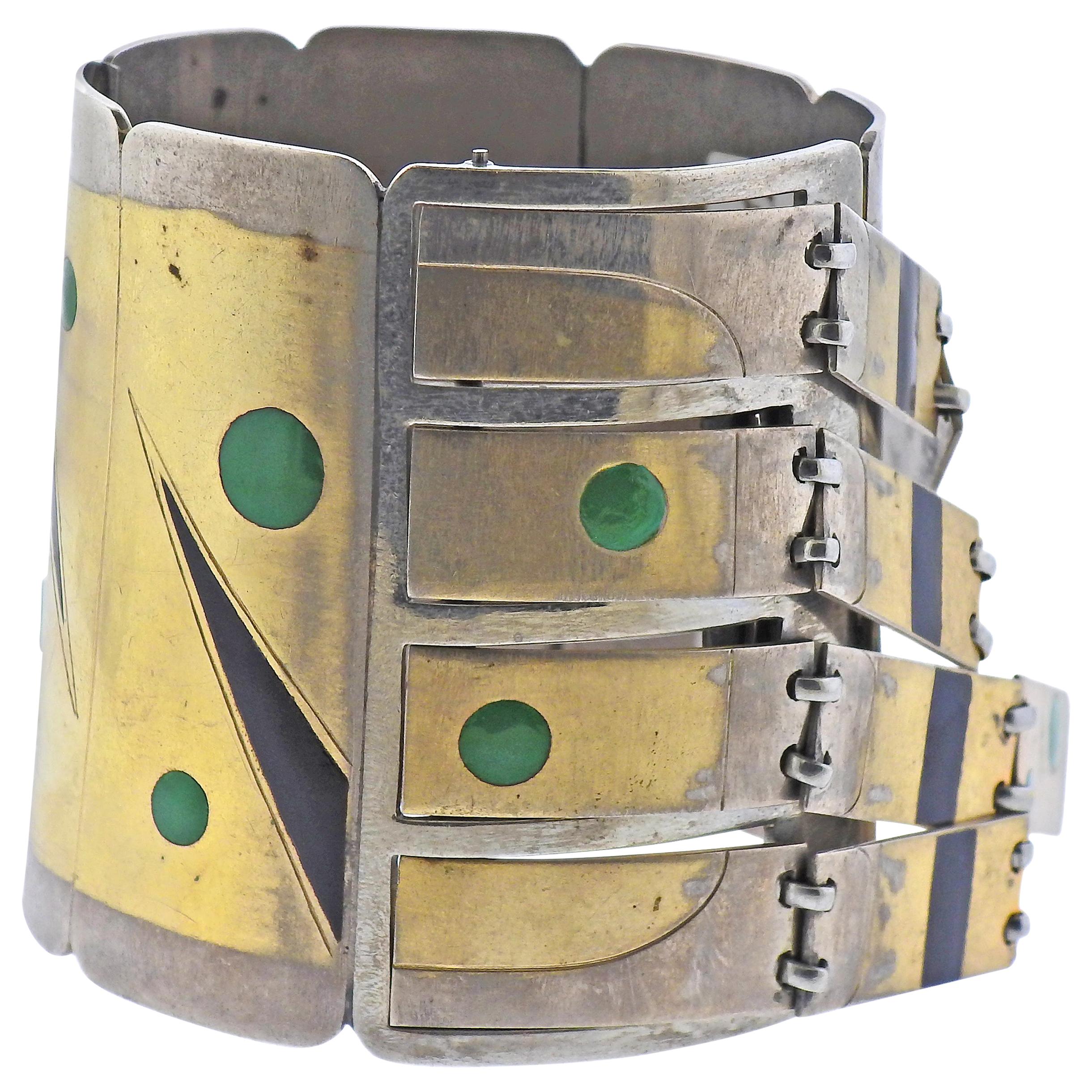 Bracelet à franges en métal mixte incrusté de pierres précieuses en vente