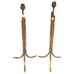 Vintage French Mod. Neoclassic Gilt Bronze Faux Bamboo Table Lamps, Maison Baguès, Pair