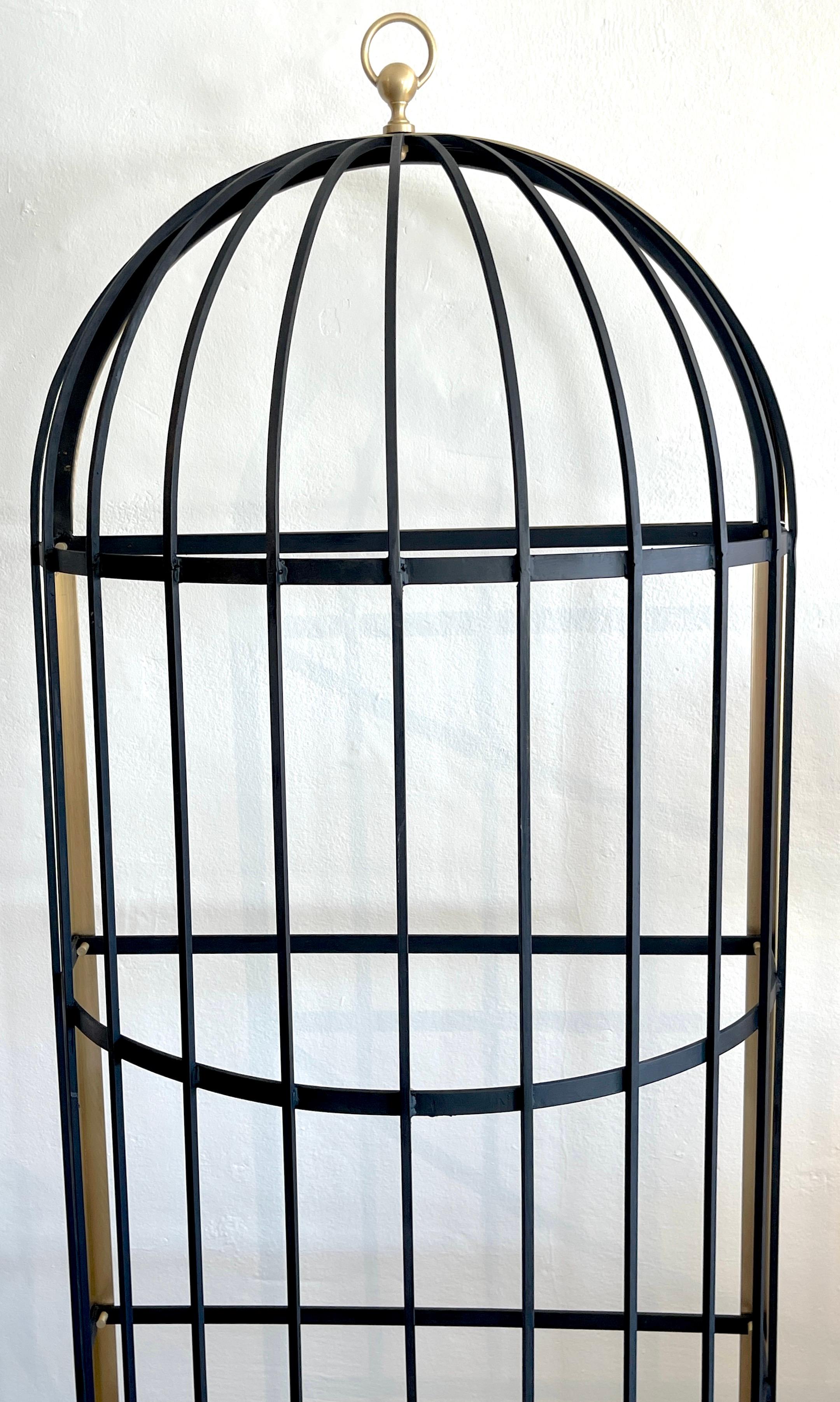 French Mod Sculptural 'Brid Cage' Motif Brass and Iron Étagère/ Shelf, Restored 1