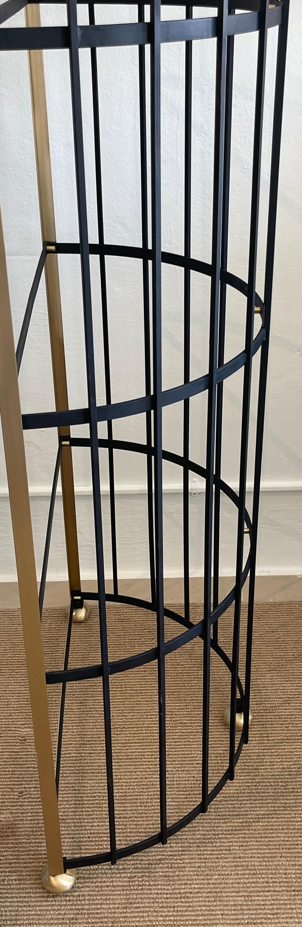 French Mod Sculptural 'Brid Cage' Motif Brass and Iron Étagère/ Shelf, Restored 3