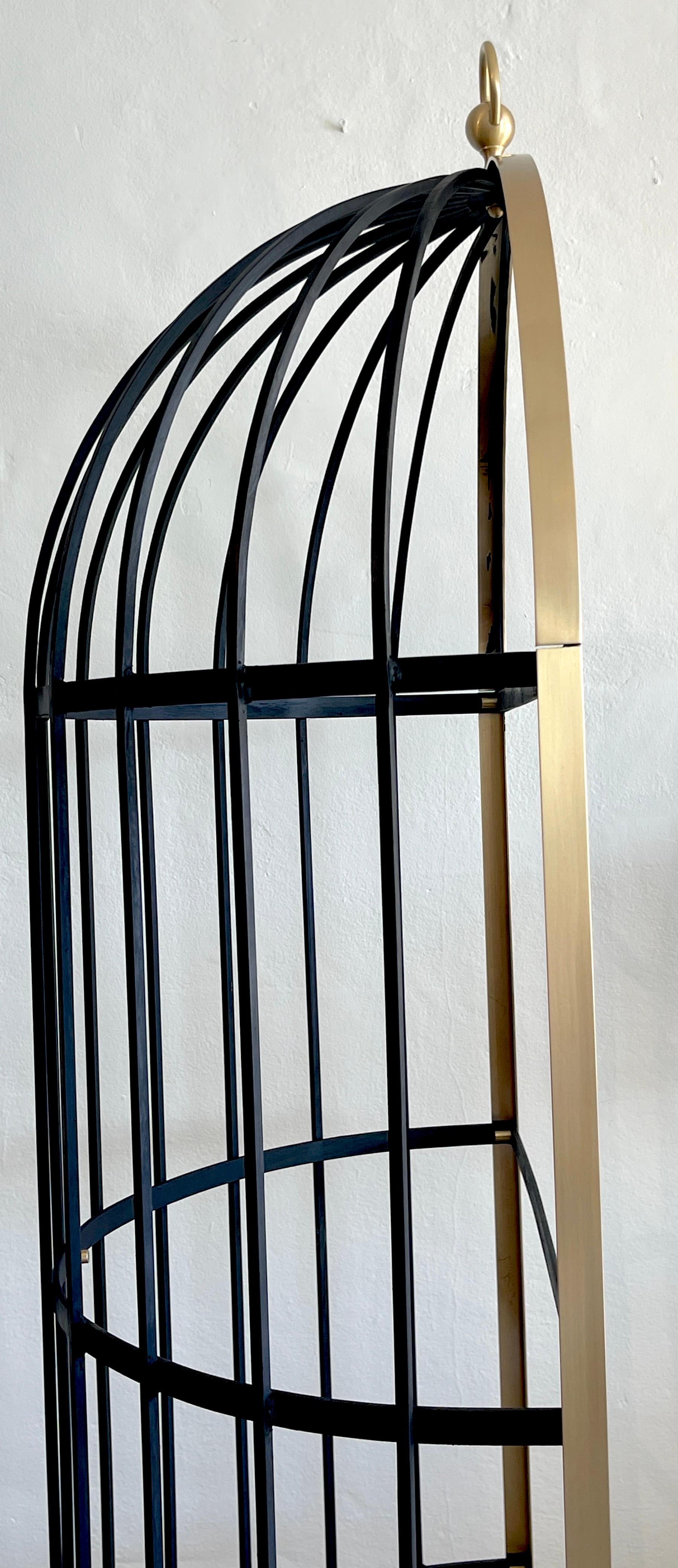French Mod Sculptural 'Brid Cage' Motif Brass and Iron Étagère/ Shelf, Restored 4