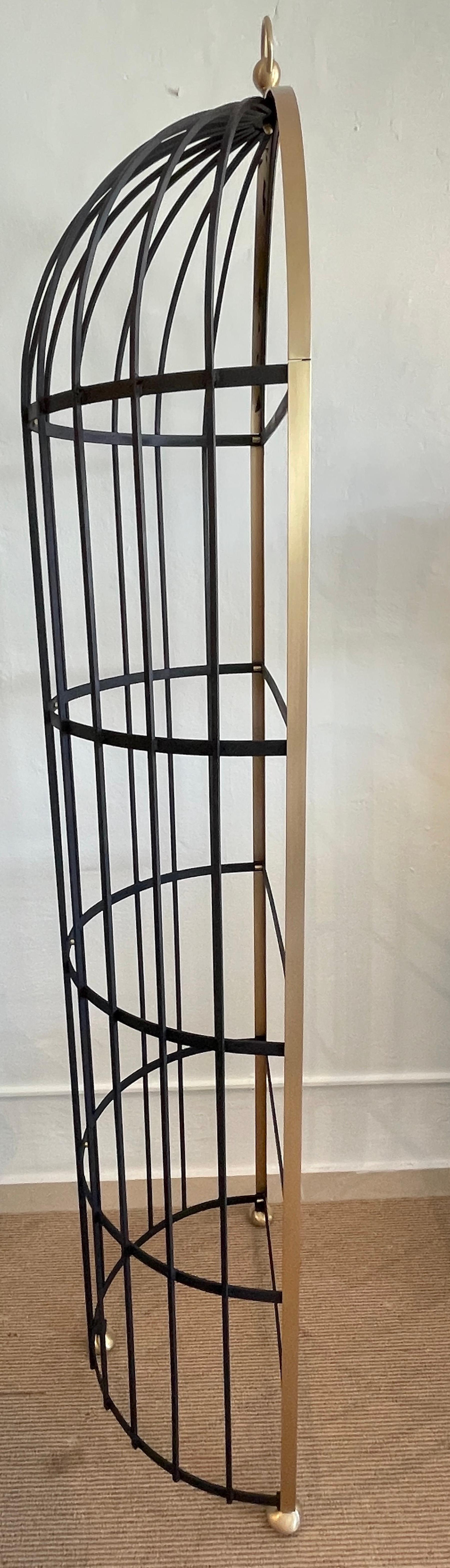 French Mod Sculptural 'Brid Cage' Motif Brass and Iron Étagère/ Shelf, Restored 5