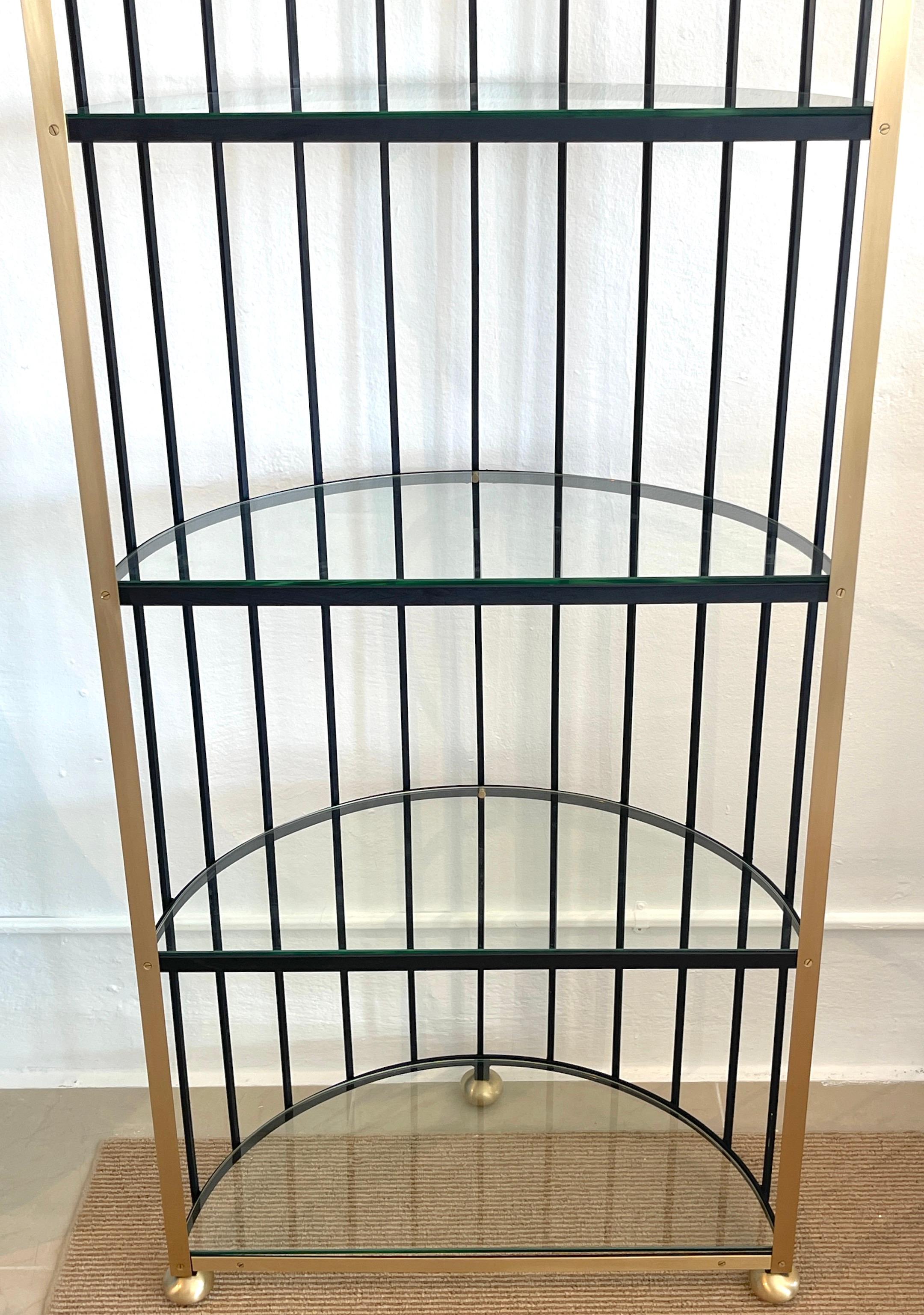 Modern French Mod Sculptural 'Brid Cage' Motif Brass and Iron Étagère/ Shelf, Restored