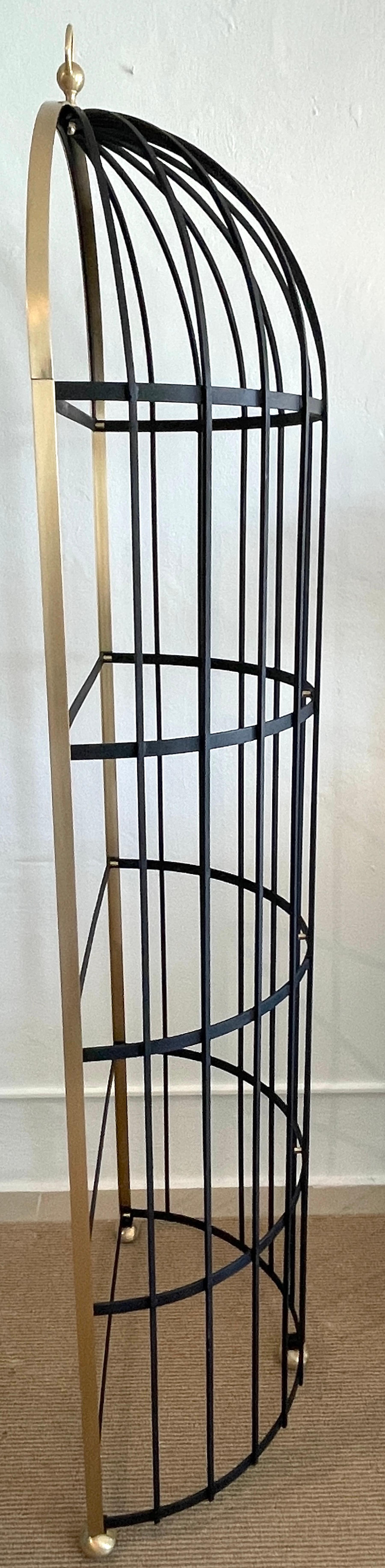 French Mod Sculptural 'Brid Cage' Motif Brass and Iron Étagère/ Shelf, Restored In Good Condition In West Palm Beach, FL