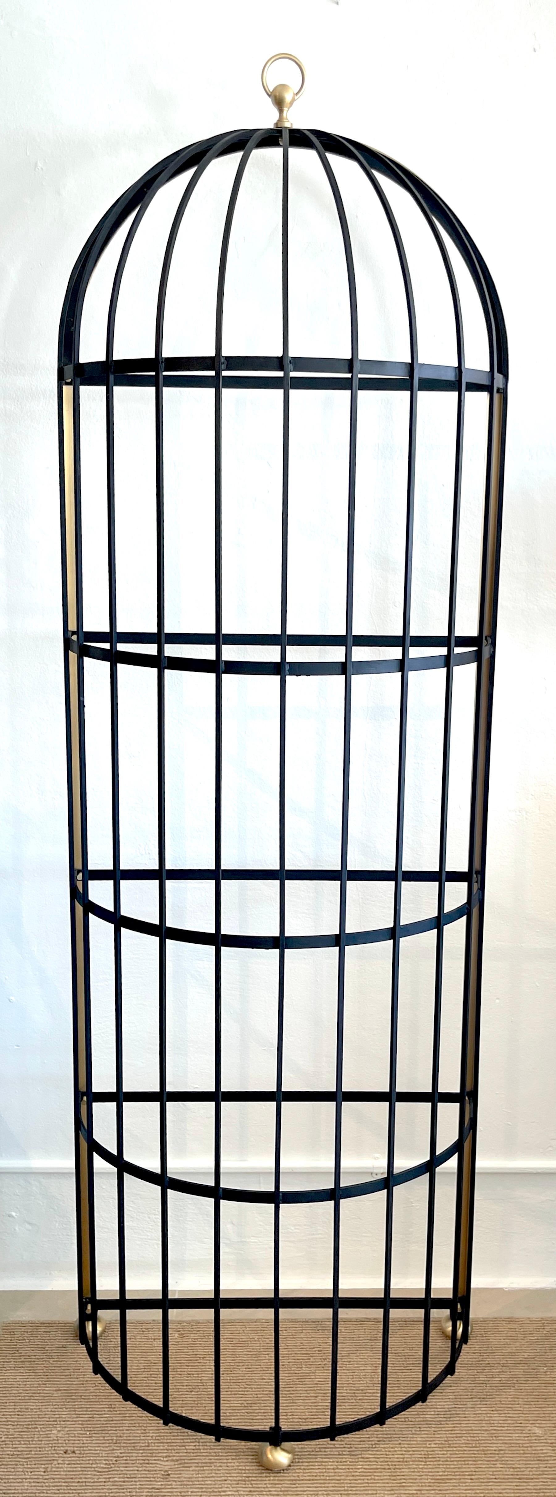20th Century French Mod Sculptural 'Brid Cage' Motif Brass and Iron Étagère/ Shelf, Restored